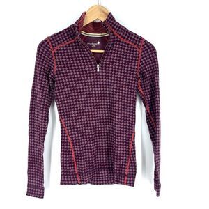 Smartwool Shirt Size XS Womens Purple Herringbone Print Merino 1/4 Zip Pullover